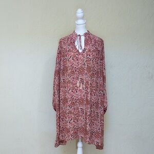 Natalie Martin Lizzy Long Sleeve Short Split Neck Dress in Dahlia Size Small